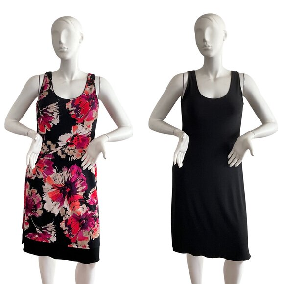 TravelSmith Reversible Black Floral Tank Vacation Dress S - Picture 1 of 11